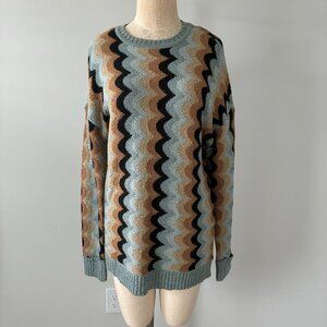 Show Me Your Mumu Comfy Retro Wave Blue Sweater